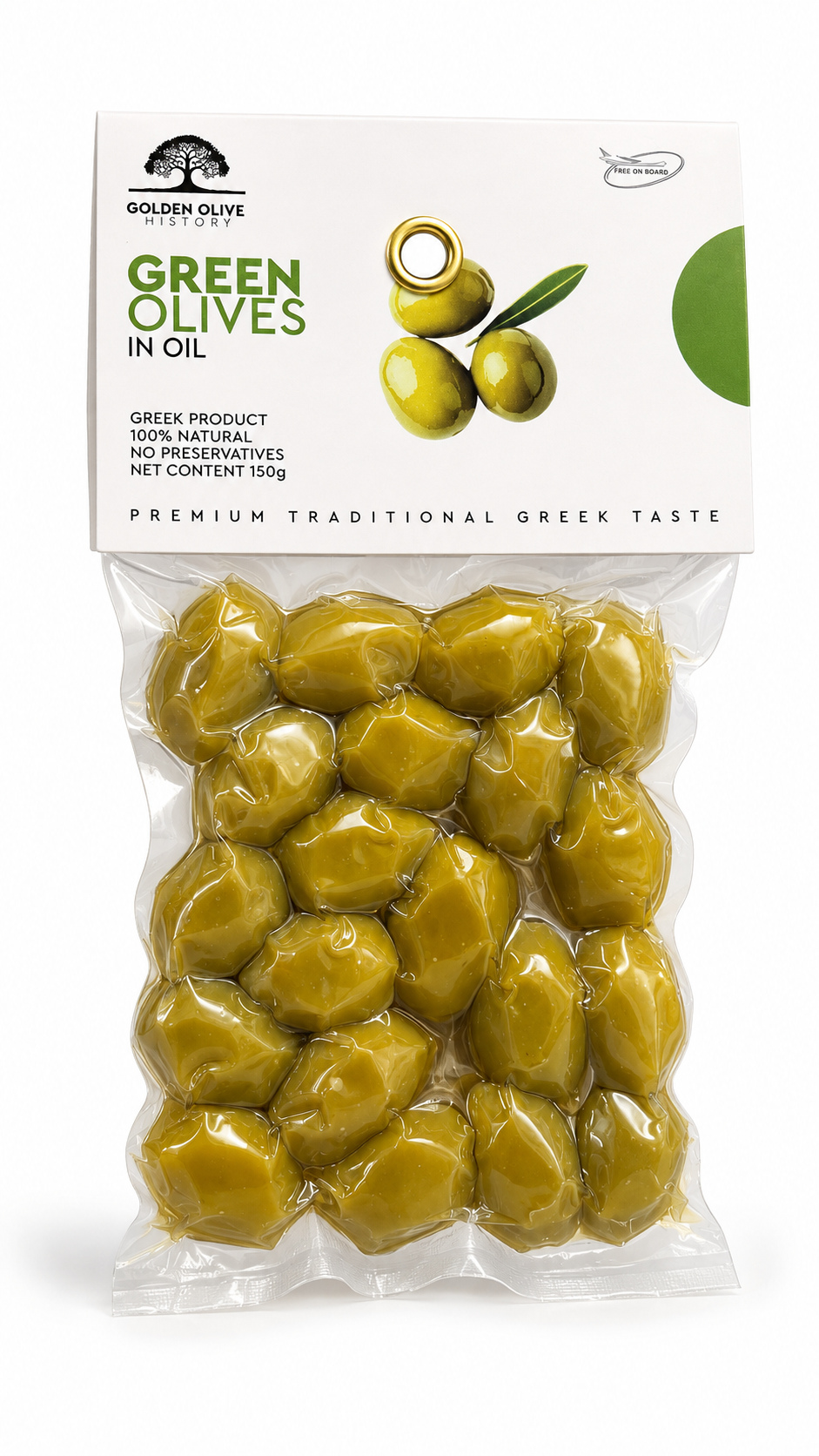 Golden Olive History zelené olivy s peckou v olivovém oleji vakuum 150 g